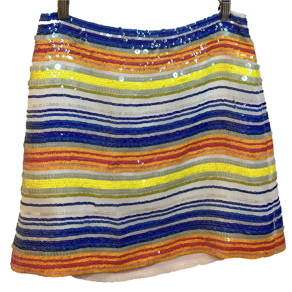 Vineyard Vines Skirt Women's 0 Silk Lined Multicolor Striped Sequin Short Length